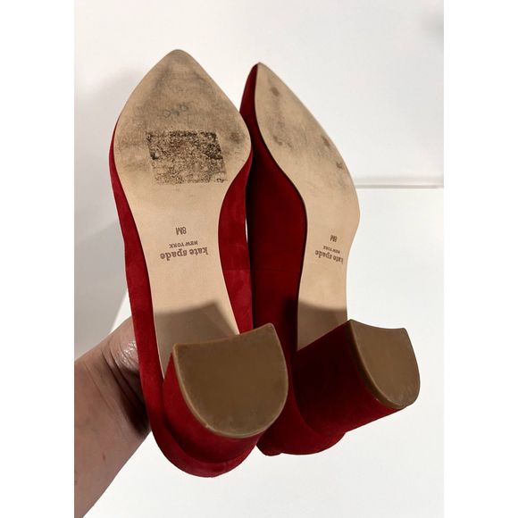 Kate Spade Red Suede Mindie Scalloped Block Heel Pumps Women's Size 8M - Picture 8 of 11